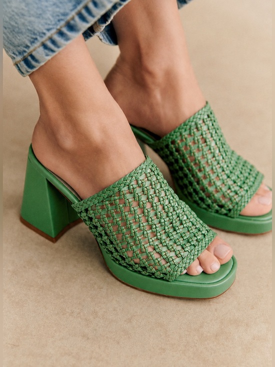 Sezane Shoes - Sézane Annalisa High Mules in Bright Green Smooth Natural Leather FR 41 / US 10